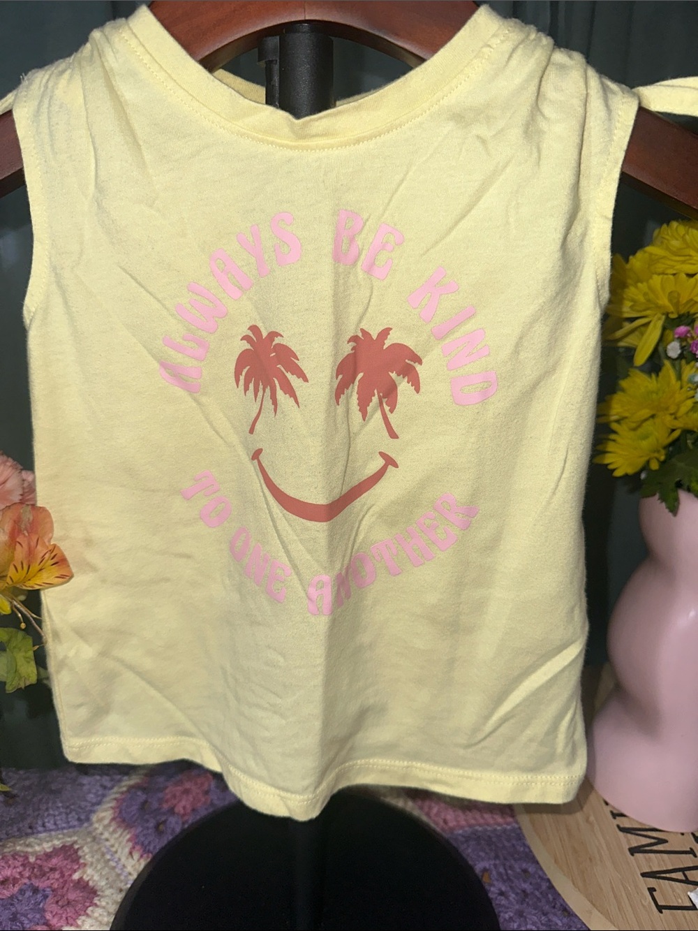 🎉Garanimals Yellow Tank with Pink Palm Smile Graphic. C141
